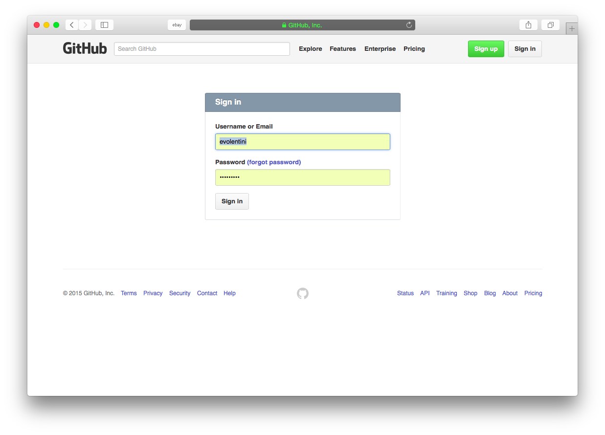 Login en el sitio de GitHub login